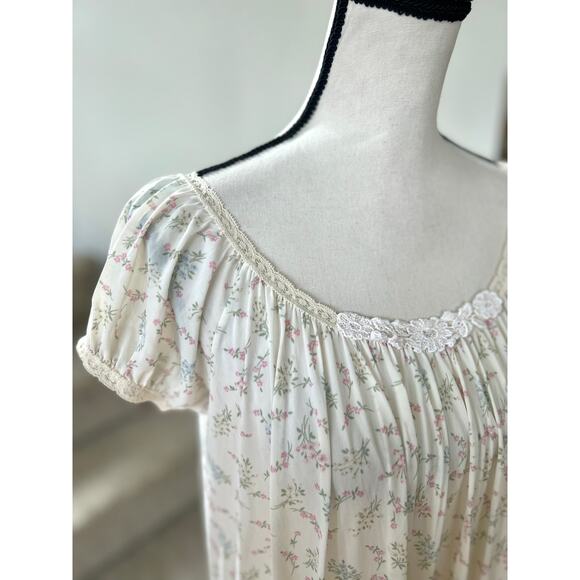 Vintage Elaine Regency Cream White Ditzy Floral Cap Sleeve Lace Nightgown - Picture 5 of 6